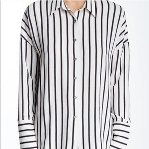 Harlow & Graham Striped High Low Button Up Top